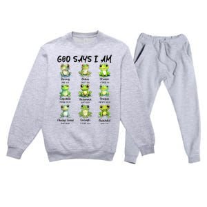 God Says I Am Christian Frog Love Funny Religious Jesus Premium Crewneck Sweatsuit Set