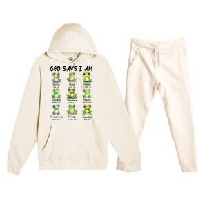 God Says I Am Christian Frog Love Funny Religious Jesus Premium Hooded Sweatsuit Set