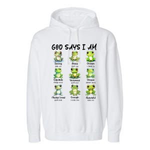 God Says I Am Christian Frog Love Funny Religious Jesus Garment-Dyed Fleece Hoodie