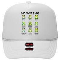 God Says I Am Christian Frog Love Funny Religious Jesus High Crown Mesh Back Trucker Hat