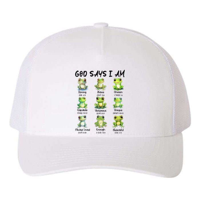 God Says I Am Christian Frog Love Funny Religious Jesus Yupoong Adult 5-Panel Trucker Hat