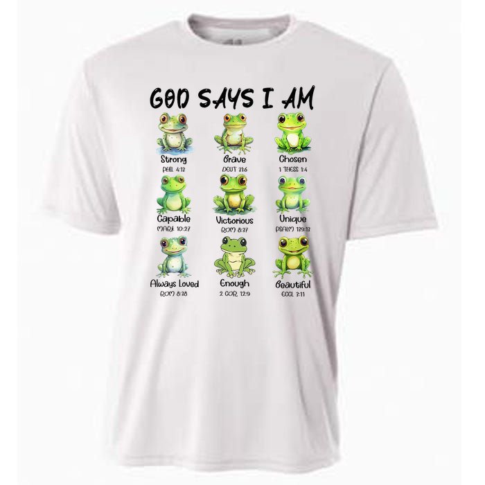 God Says I Am Christian Frog Love Funny Religious Jesus Cooling Performance Crew T-Shirt