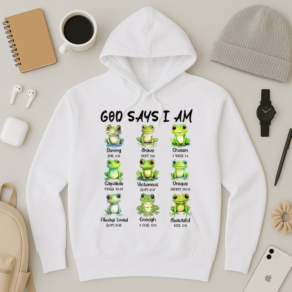God Says I Am Christian Frog Love Funny Religious Jesus Hoodie