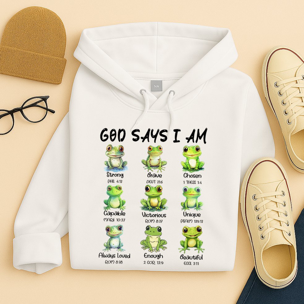 God Says I Am Christian Frog Love Funny Religious Jesus Hoodie