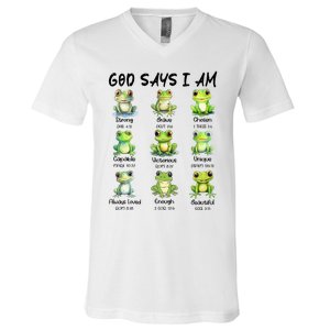 God Says I Am Christian Frog Love Funny Religious Jesus V-Neck T-Shirt