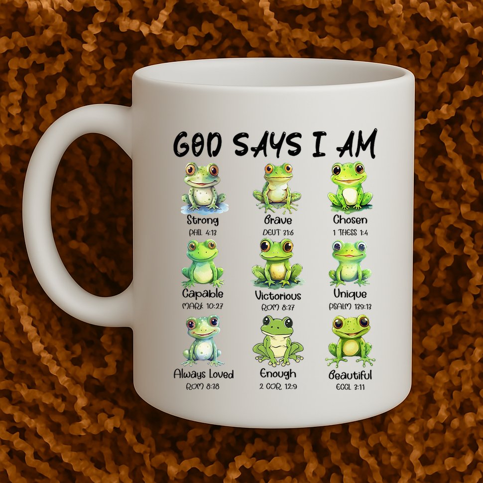 God Says I Am Christian Frog Love Funny Religious Jesus Mug