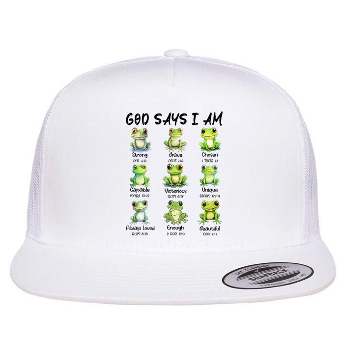 God Says I Am Christian Frog Love Funny Religious Jesus Flat Bill Trucker Hat