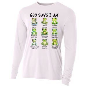 God Says I Am Christian Frog Love Funny Religious Jesus Cooling Performance Long Sleeve Crew