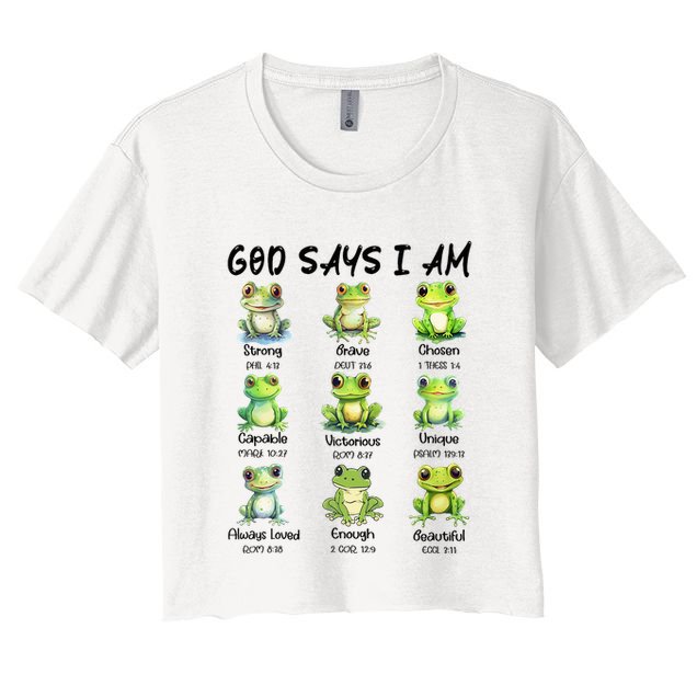 God Says I Am Christian Frog Love Funny Religious Jesus Crop Top