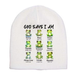 God Says I Am Christian Frog Love Funny Religious Jesus Short Acrylic Beanie