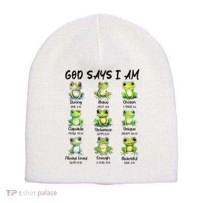 God Says I Am Christian Frog Love Funny Religious Jesus Short Acrylic Beanie