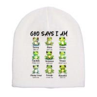 God Says I Am Christian Frog Love Funny Religious Jesus Short Acrylic Beanie