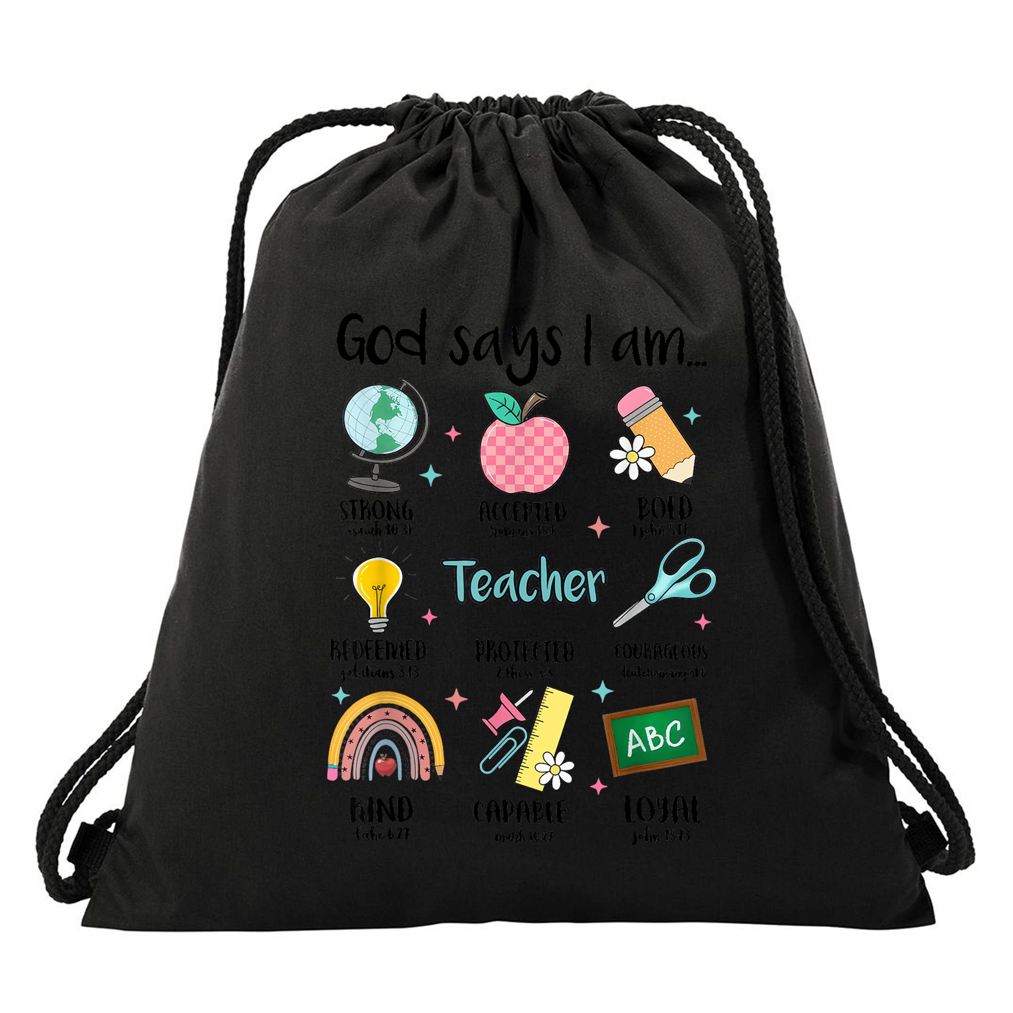 God Says I Am Teacher Life Drawstring Bag