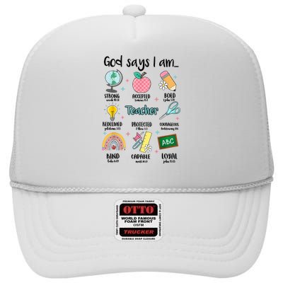 God Says I Am Teacher Life High Crown Mesh Back Trucker Hat