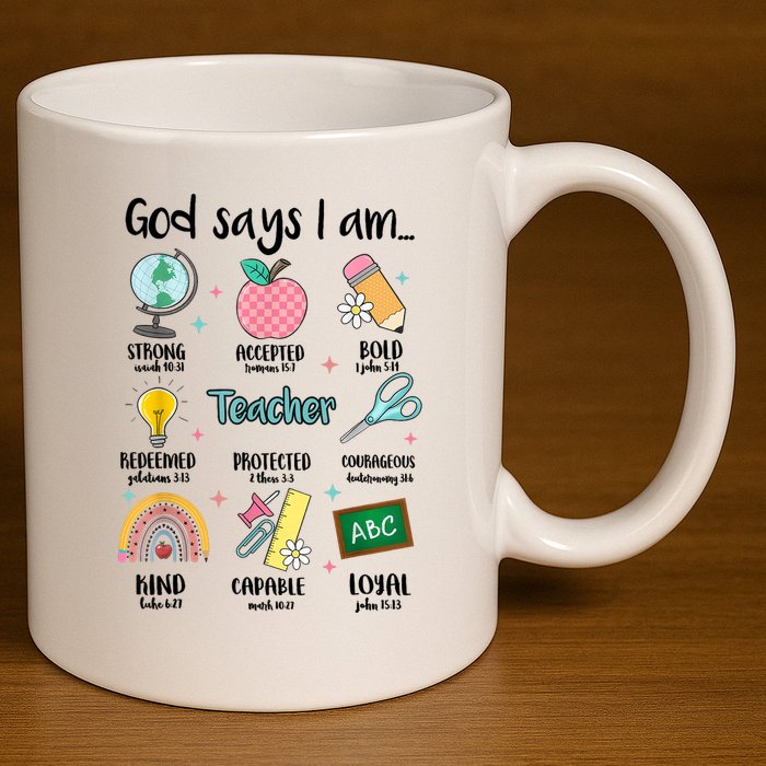 God Says I Am Teacher Life 11oz C Handle Ceramic Mug