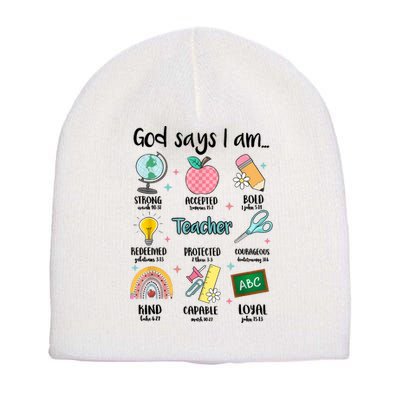 God Says I Am Teacher Life Short Acrylic Beanie