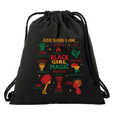 God Says I Am Black Christian Woman Drawstring Bag