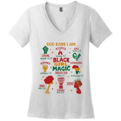 God Says I Am Black Christian Woman Women's V-Neck T-Shirt
