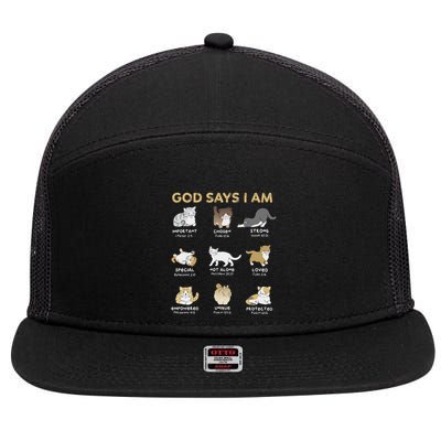 God Says I Am Cat Cute Cats Lover Bible Verse Christian 7 Panel Mesh Trucker Snapback Hat