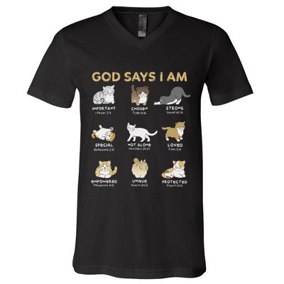 God Says I Am Cat Cute Cats Lover Bible Verse Christian V-Neck T-Shirt