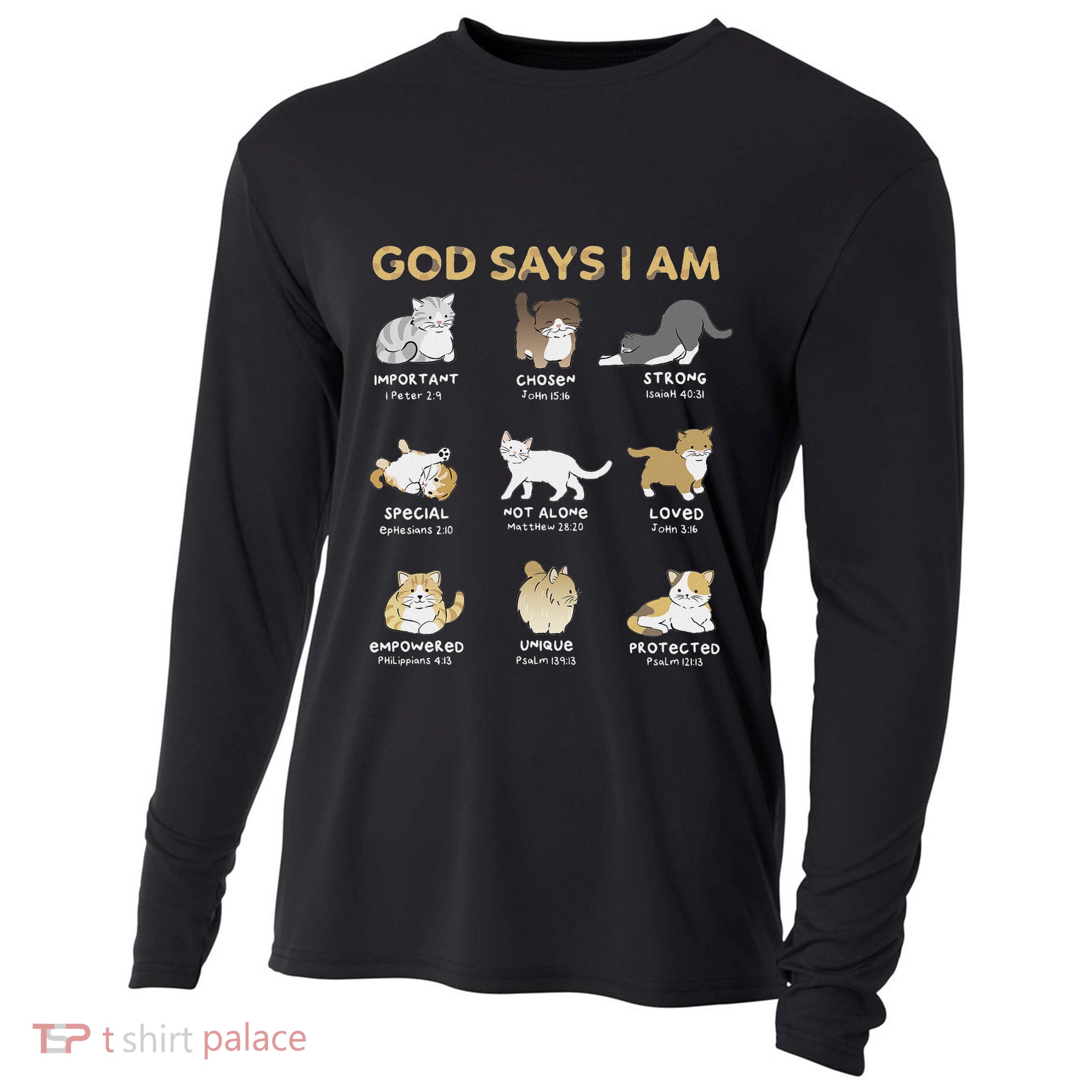 God Says I Am Cat Cute Cats Lover Bible Verse Christian Cooling Performance Long Sleeve Crew