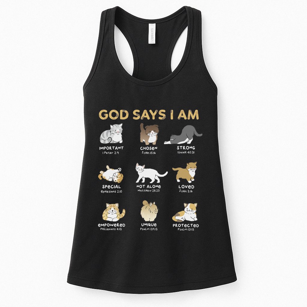 God Says I Am Cat Cute Cats Lover Bible Verse Christian Womens Tank Top