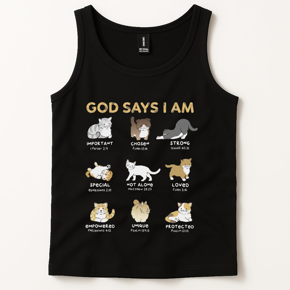 God Says I Am Cat Cute Cats Lover Bible Verse Christian Tank Top