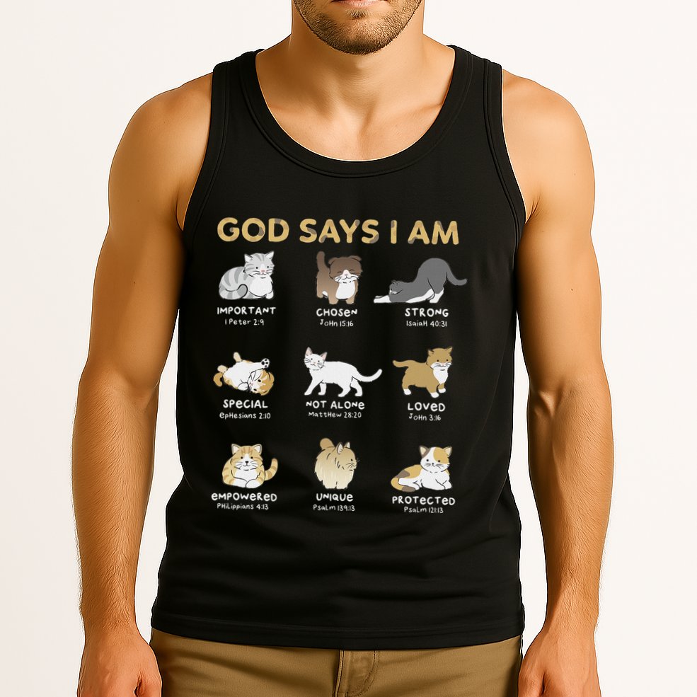 God Says I Am Cat Cute Cats Lover Bible Verse Christian Tank Top