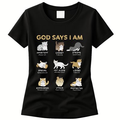 God Says I Am Cat Cute Cats Lover Bible Verse Christian Womens T-Shirt