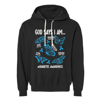 God Says I Am Diabetes Awareness Butterfly Christian Garment-Dyed Fleece Hoodie
