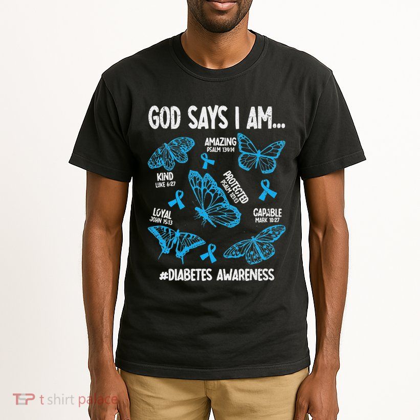 God Says I Am Diabetes Awareness Butterfly Christian Tall T-Shirt