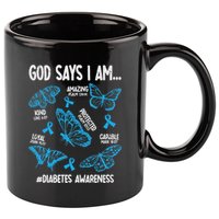 God Says I Am Diabetes Awareness Butterfly Christian 11oz C Handle Ceramic Mug