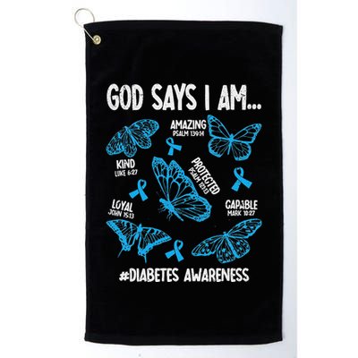 God Says I Am Diabetes Awareness Butterfly Christian Golf Towel