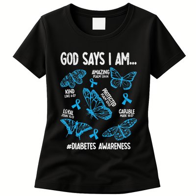 God Says I Am Diabetes Awareness Butterfly Christian Womens T-Shirt