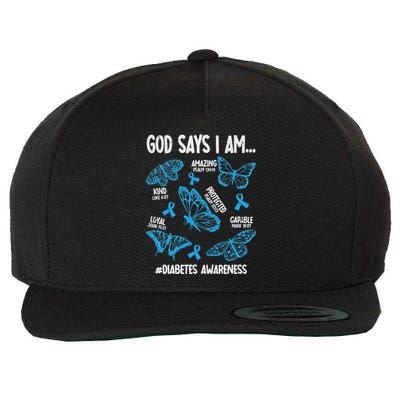 God Says I Am Diabetes Awareness Butterfly Christian Wool Snapback Cap