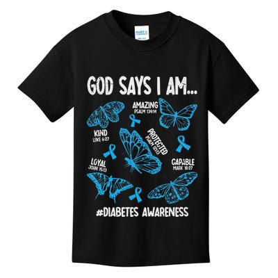 God Says I Am Diabetes Awareness Butterfly Christian Kids T-Shirt
