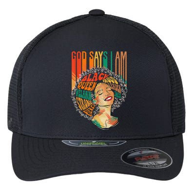 God Says I Am Afro African American Black  History Flexfit Unipanel Trucker Cap