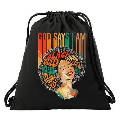 God Says I Am Afro African American Black  History Drawstring Bag
