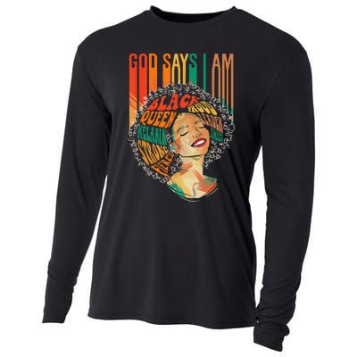 God Says I Am Afro African American Black  History Cooling Performance Long Sleeve Crew