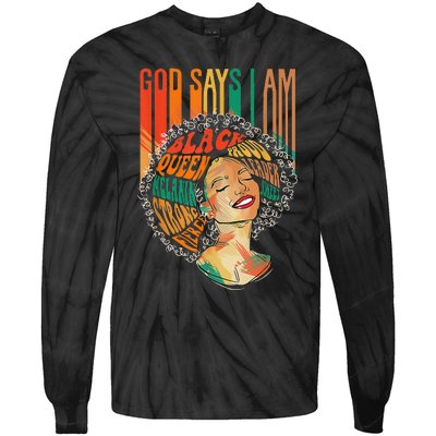 God Says I Am Afro African American Black  History Tie-Dye Long Sleeve Shirt