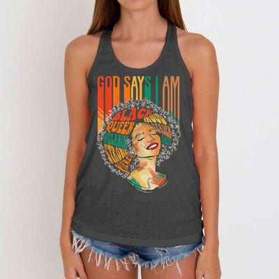 God Says I Am Afro African American Black  History Women's Knotted Racerback Tank