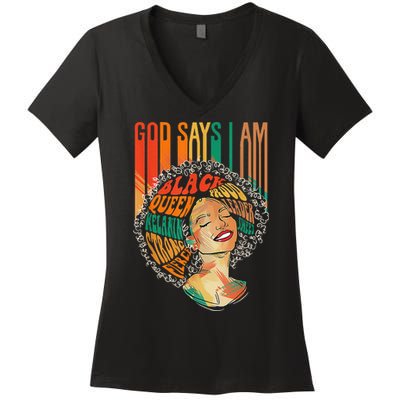 God Says I Am Afro African American Black  History Women's V-Neck T-Shirt