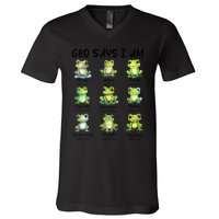 God Says I Am Christian Frog Love Funny Religious Jesus V-Neck T-Shirt