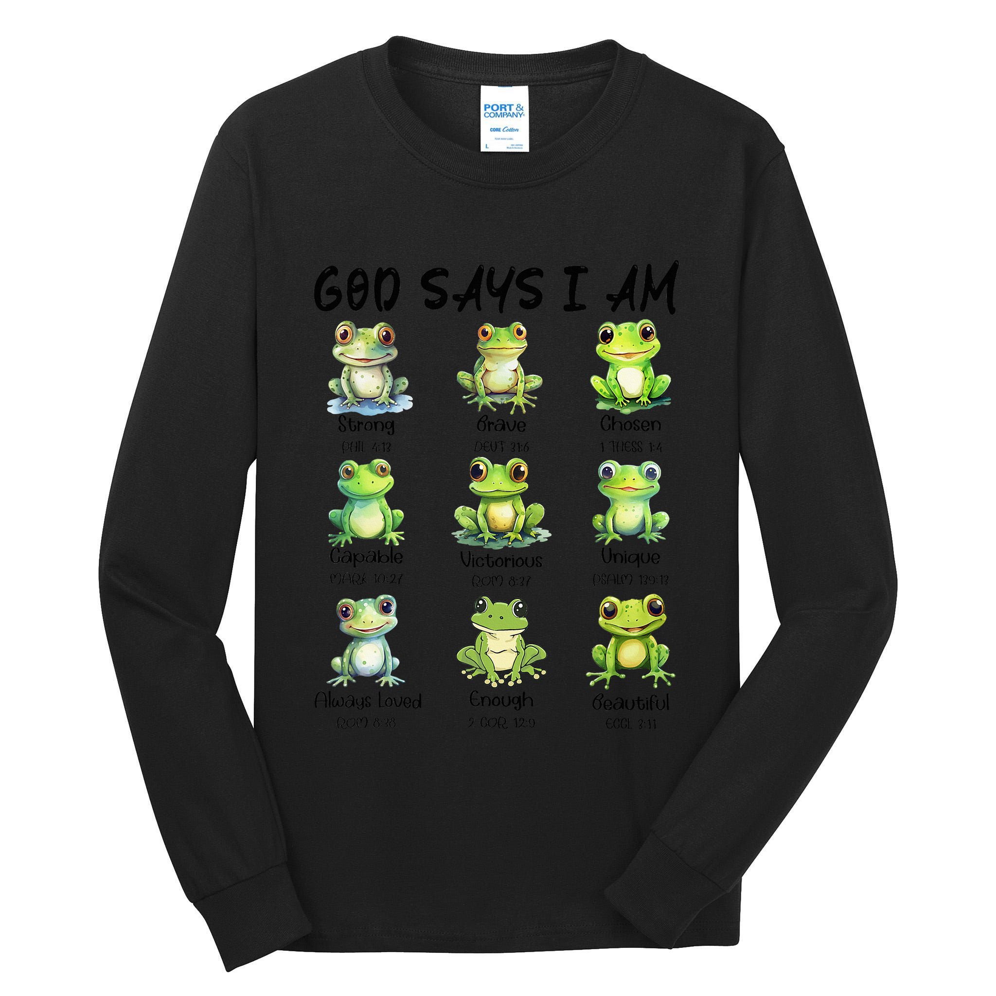 God Says I Am Christian Frog Love Funny Religious Jesus Tall Long Sleeve T-Shirt