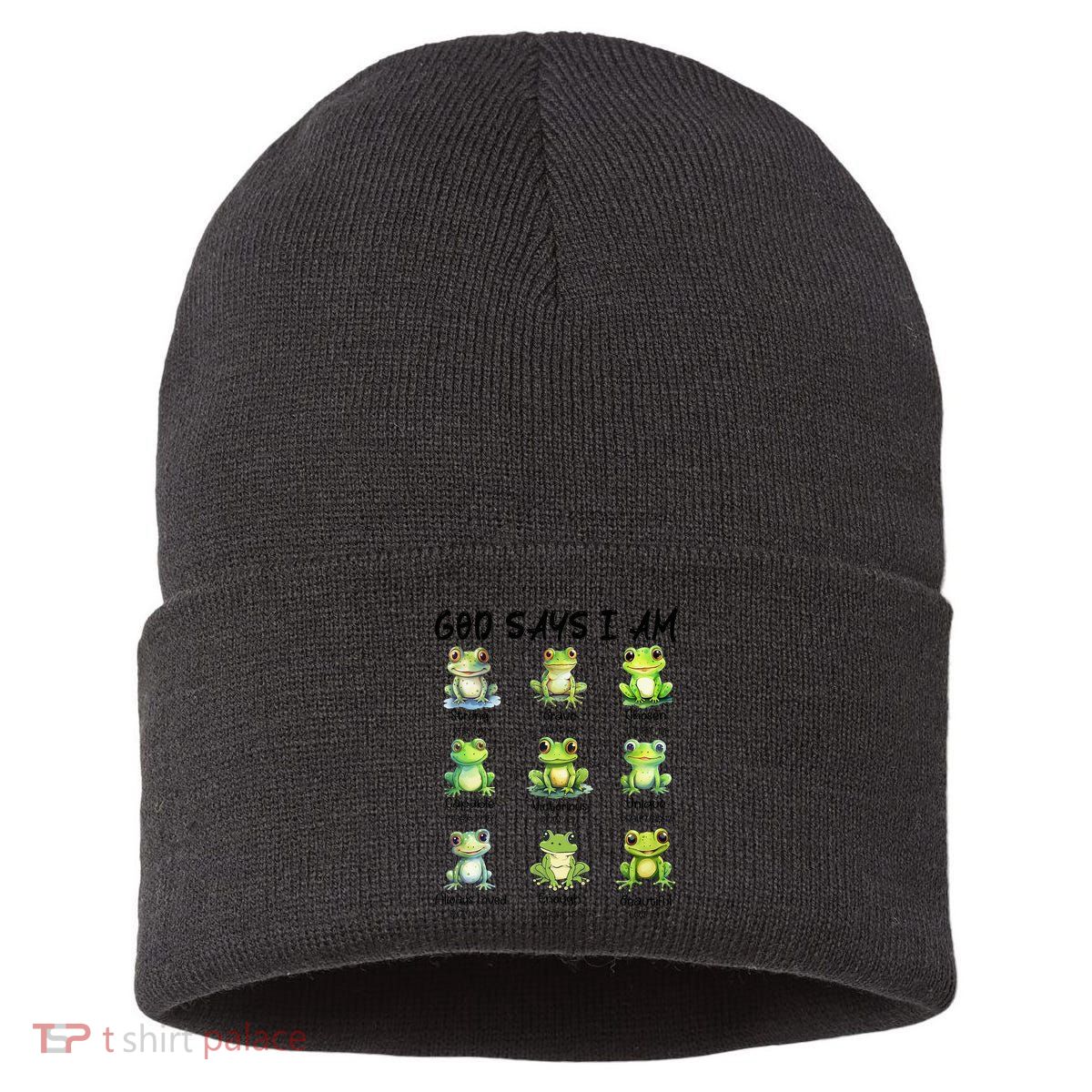 God Says I Am Christian Frog Love Funny Religious Jesus Sustainable Knit Beanie