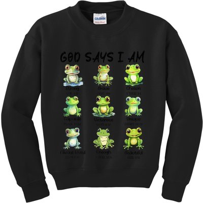 God Says I Am Christian Frog Love Funny Religious Jesus Kids Sweatshirt