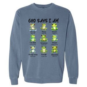 God Says I Am Christian Frog Love Funny Religious Jesus Garment-Dyed Sweatshirt