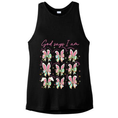 God Says I Am Bunny Ears Coquette Bow Christian Easter Day Ladies PosiCharge Tri-Blend Wicking Tank
