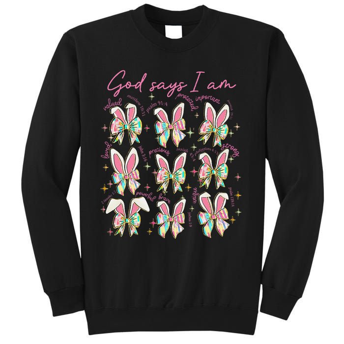 God Says I Am Bunny Ears Coquette Bow Christian Easter Day Sweatshirt