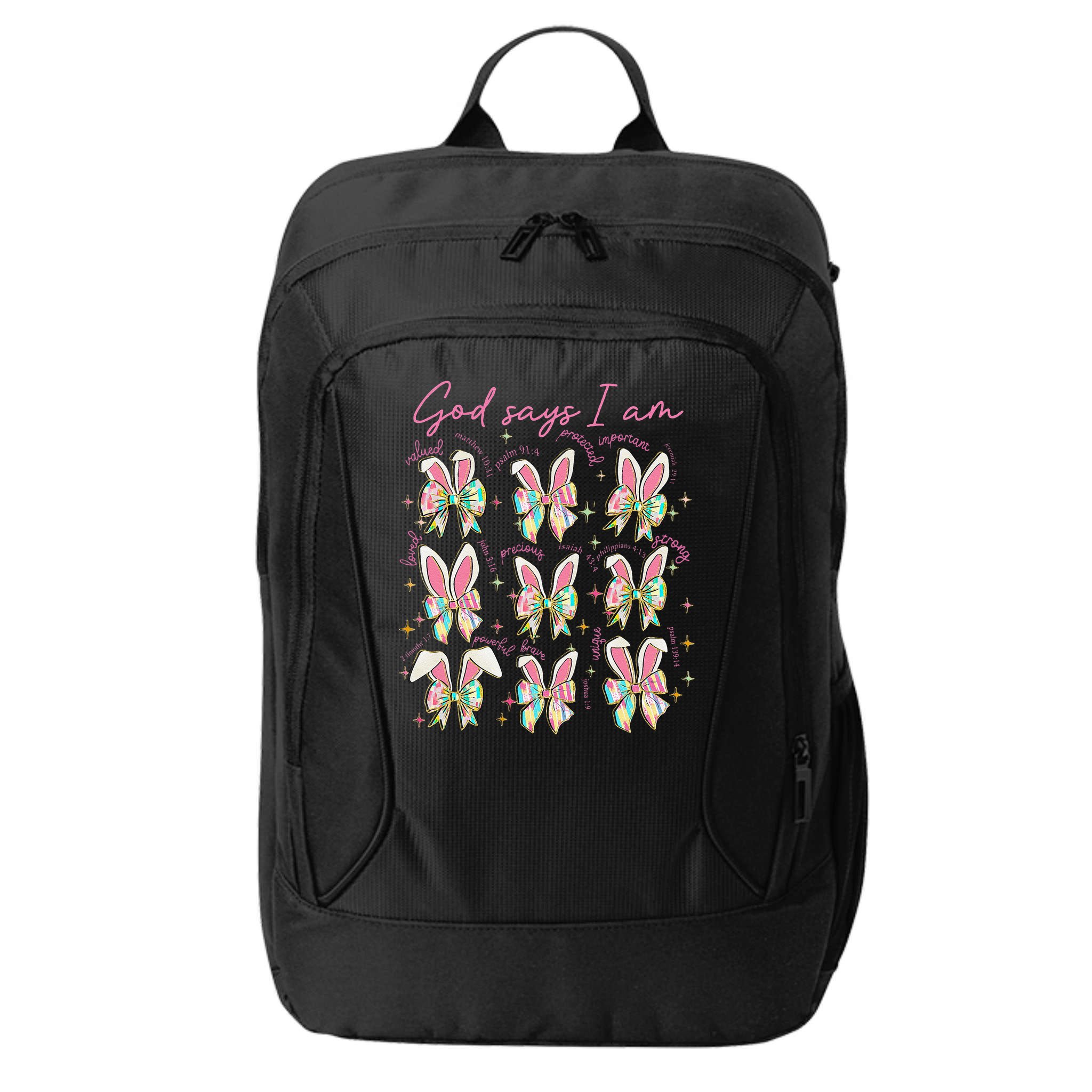 God Says I Am Bunny Ears Coquette Bow Christian Easter Day City Backpack
